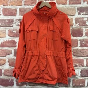 Sam Edelman Jacket Womens M Orange Hooded Anorak Utility Zip Pockets Lightweight